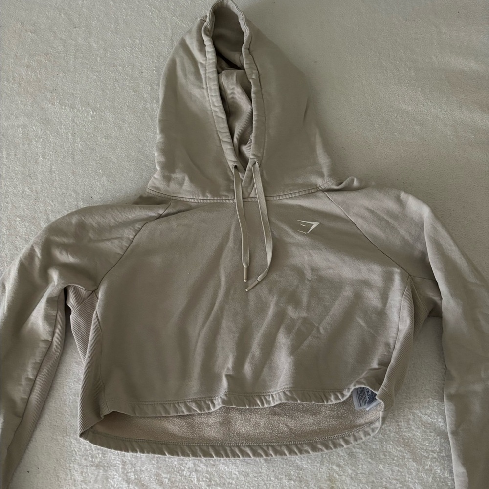 tan cropped gymshark hoodie